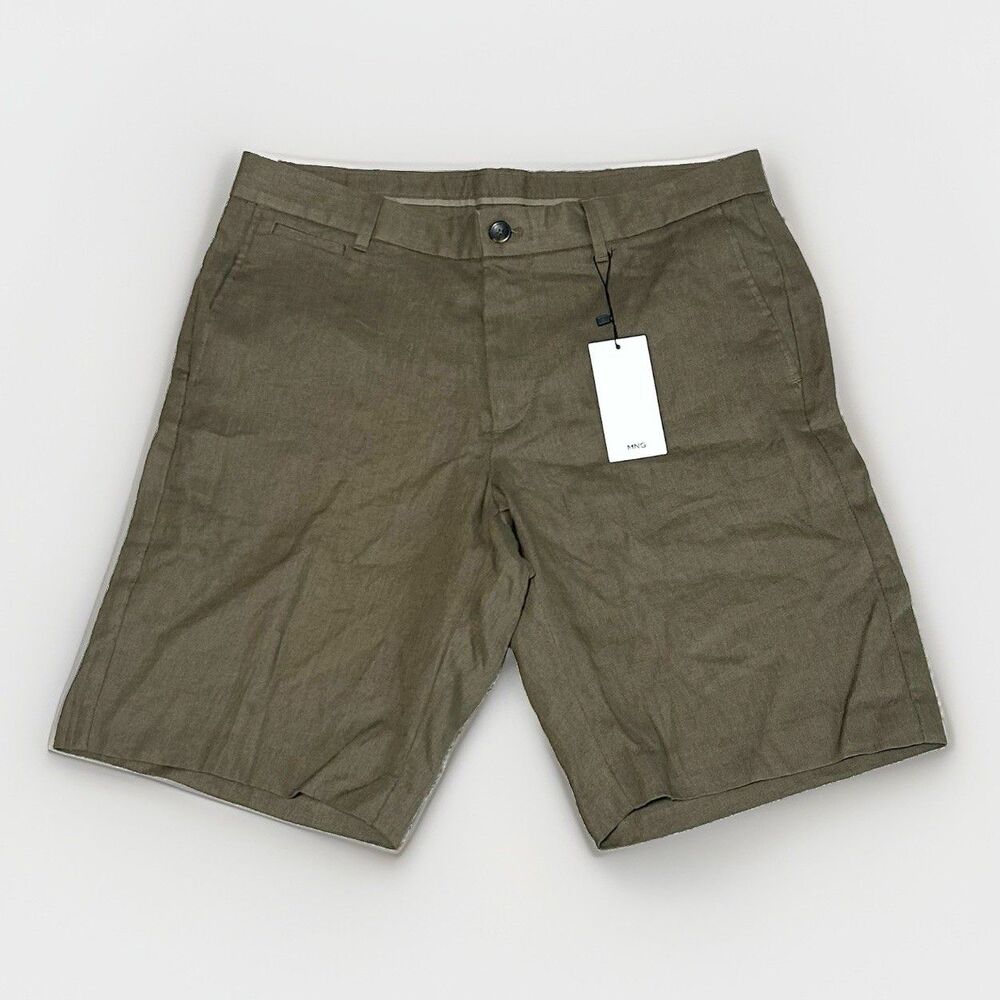NWT Mango Men’s 100% Linen Bermuda Shorts Brown By MNG Man Waist 32”